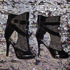 Rocawear Black Stiletto Heeled Boots with Peep-Toe